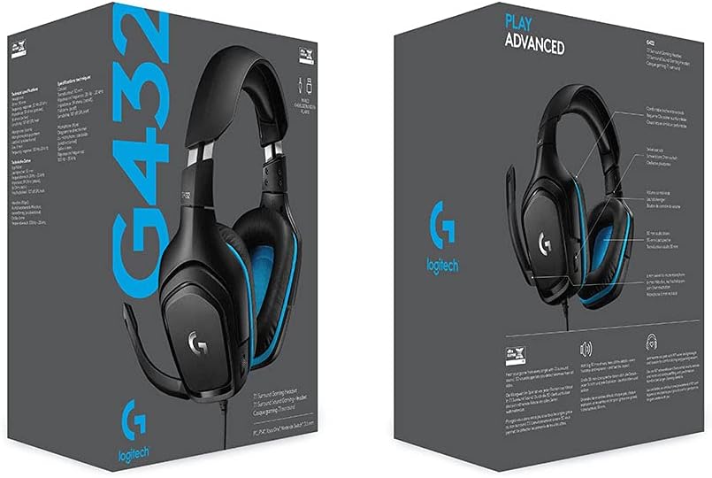 432 Wired Gaming Headset, 7.1 Surround Sound, DTS Headphone:X 2.0, Flip-To-Mute Mic, PC (Leatherette) Black/Blue