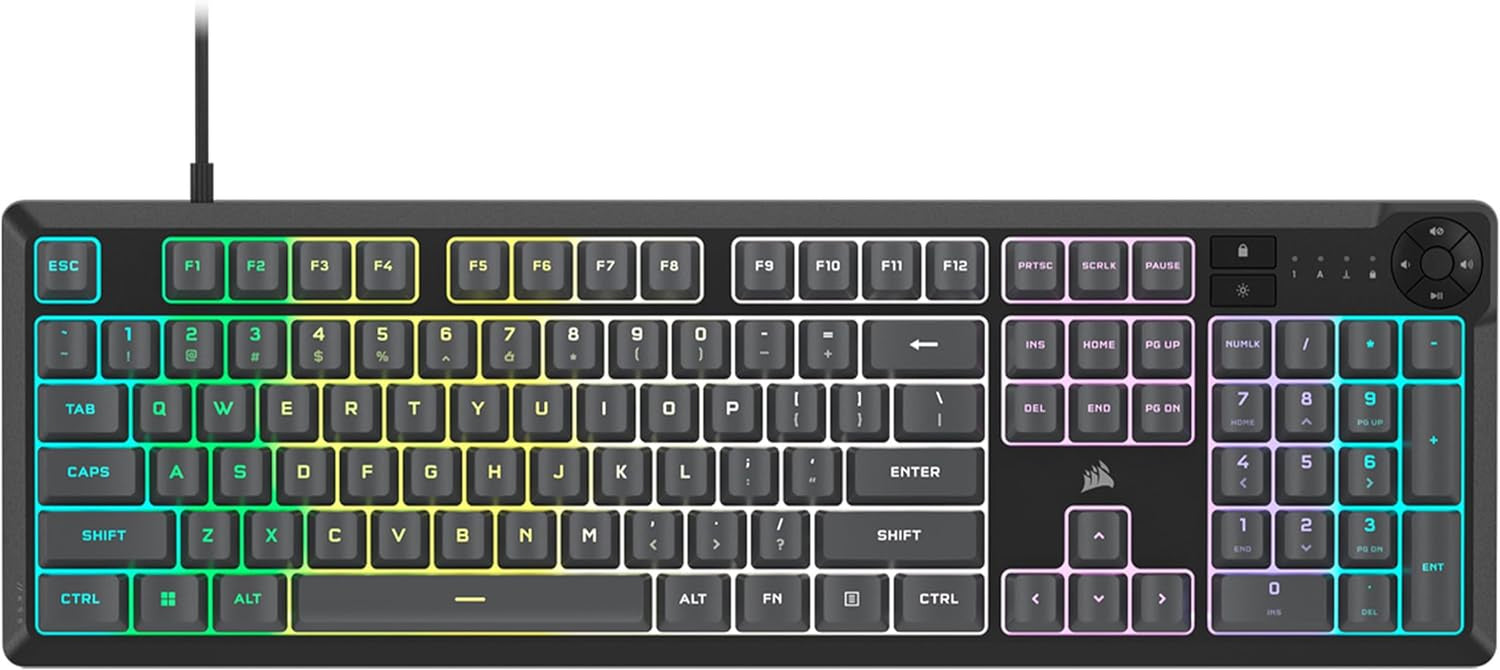 K55 CORE RGB Membrane Wired Gaming Keyboard – Quiet, Responsive Switches – Spill Resistance – Ten-Zone RGB – Media Keys – Icue Compatible – QWERTY NA – PC, Mac – Gray