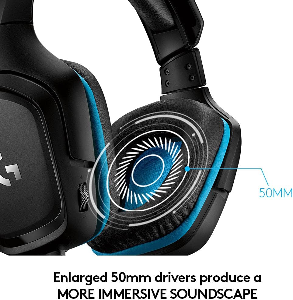 432 Wired Gaming Headset, 7.1 Surround Sound, DTS Headphone:X 2.0, Flip-To-Mute Mic, PC (Leatherette) Black/Blue