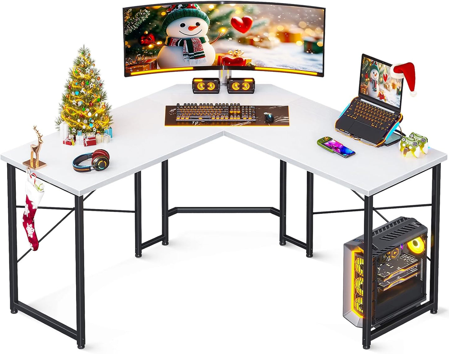 L Shaped Gaming Desk, Corner Desk Gaming Table for Home Office, Computer Desk Sturdy Writing Workstation for Small Space, Easy to Assemble, 51 Inch, Carbon Fiber Surface, Black