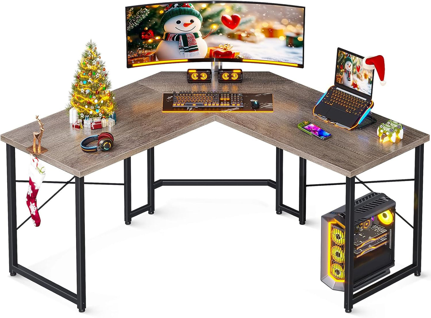 L Shaped Gaming Desk, Corner Desk Gaming Table for Home Office, Computer Desk Sturdy Writing Workstation for Small Space, Easy to Assemble, 51 Inch, Carbon Fiber Surface, Black