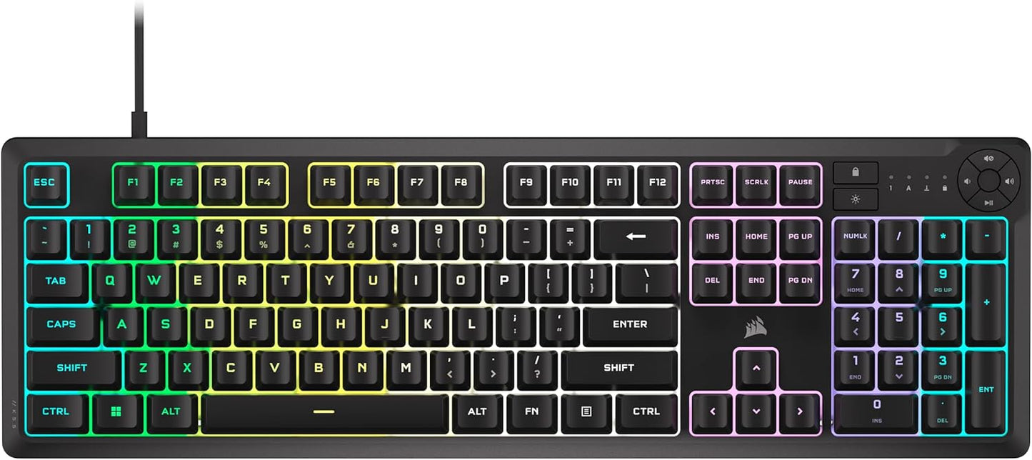 K55 CORE RGB Membrane Wired Gaming Keyboard – Quiet, Responsive Switches – Spill Resistance – Ten-Zone RGB – Media Keys – Icue Compatible – QWERTY NA – PC, Mac – Gray