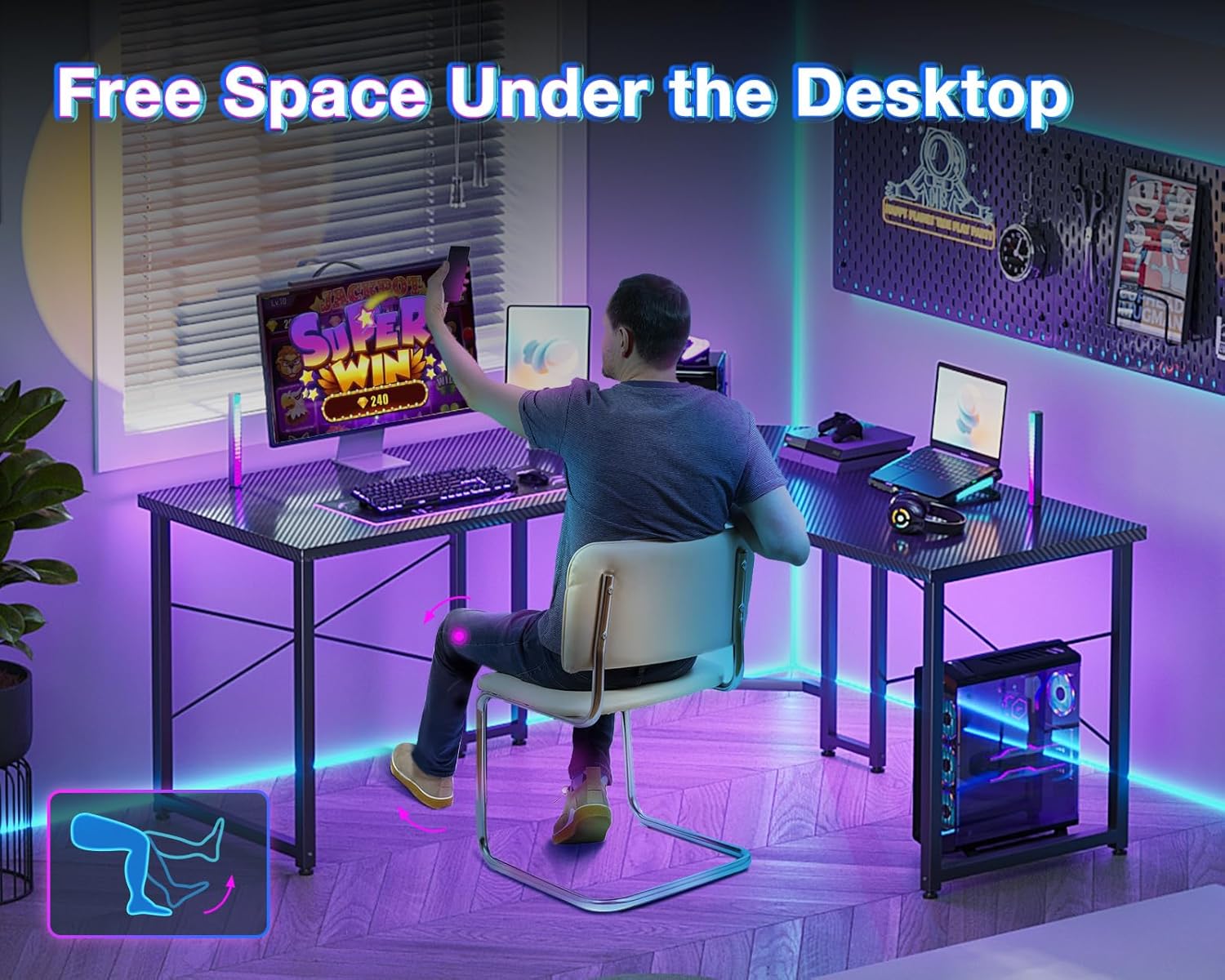 L Shaped Gaming Desk, Corner Desk Gaming Table for Home Office, Computer Desk Sturdy Writing Workstation for Small Space, Easy to Assemble, 51 Inch, Carbon Fiber Surface, Black