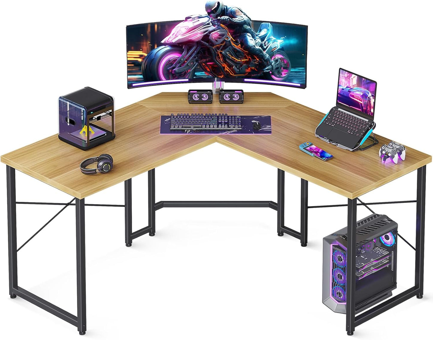 L Shaped Gaming Desk, Corner Desk Gaming Table for Home Office, Computer Desk Sturdy Writing Workstation for Small Space, Easy to Assemble, 51 Inch, Carbon Fiber Surface, Black