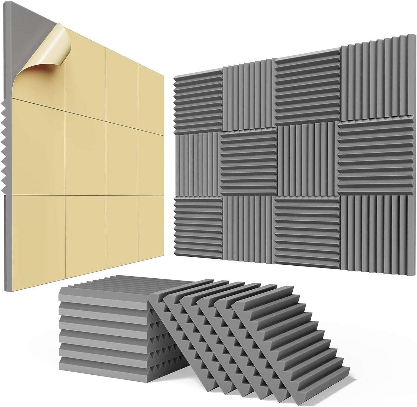 12 Pack Acoustic Panels Self-Adhesive, 1" X 12" X 12" Quick-Recovery Sound Proof Foam Panels, Acoustic Foam Wedges High Density, Soundproof Wall Panels for Home Studio,Carbon Black