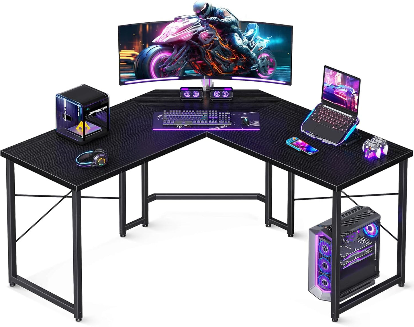 L Shaped Gaming Desk, Corner Desk Gaming Table for Home Office, Computer Desk Sturdy Writing Workstation for Small Space, Easy to Assemble, 51 Inch, Carbon Fiber Surface, Black