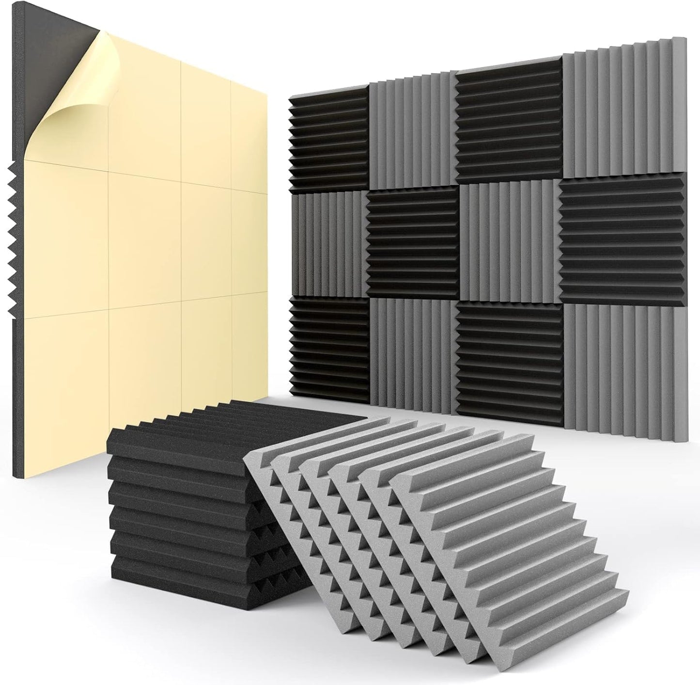 12 Pack Acoustic Panels Self-Adhesive, 1" X 12" X 12" Quick-Recovery Sound Proof Foam Panels, Acoustic Foam Wedges High Density, Soundproof Wall Panels for Home Studio,Carbon Black