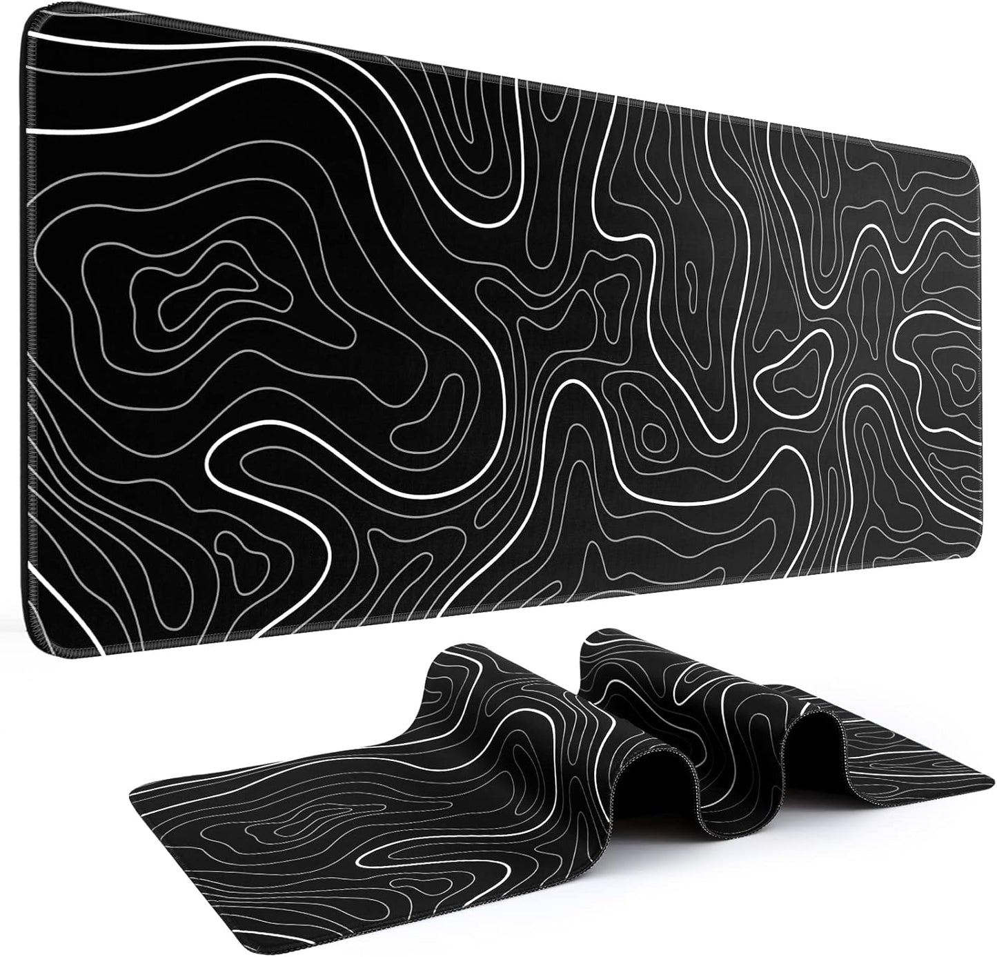 Gaming Mouse Pad Gaming Mousepad Large 31.5 X 11.8 in Black and White Mouse Pad Gaming with Stitching Edges, Non-Slip Rubber Base Large Mouse Mat Gaming Keyboard Pad(Sea Wave)