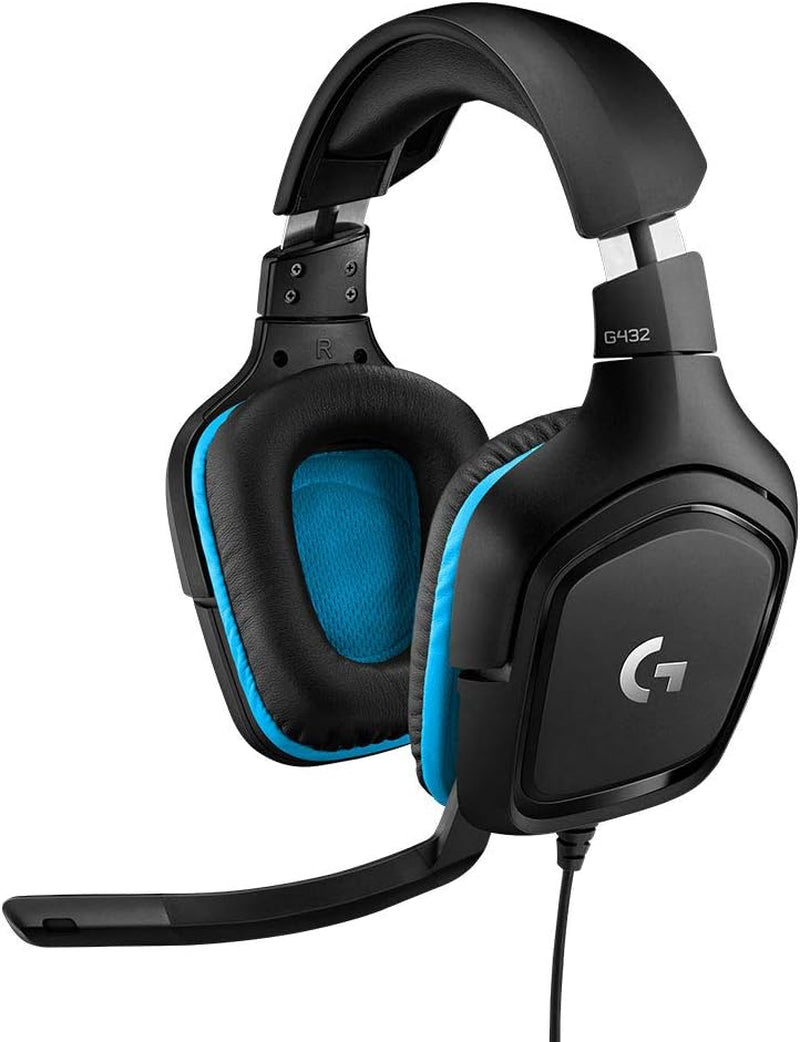 432 Wired Gaming Headset, 7.1 Surround Sound, DTS Headphone:X 2.0, Flip-To-Mute Mic, PC (Leatherette) Black/Blue