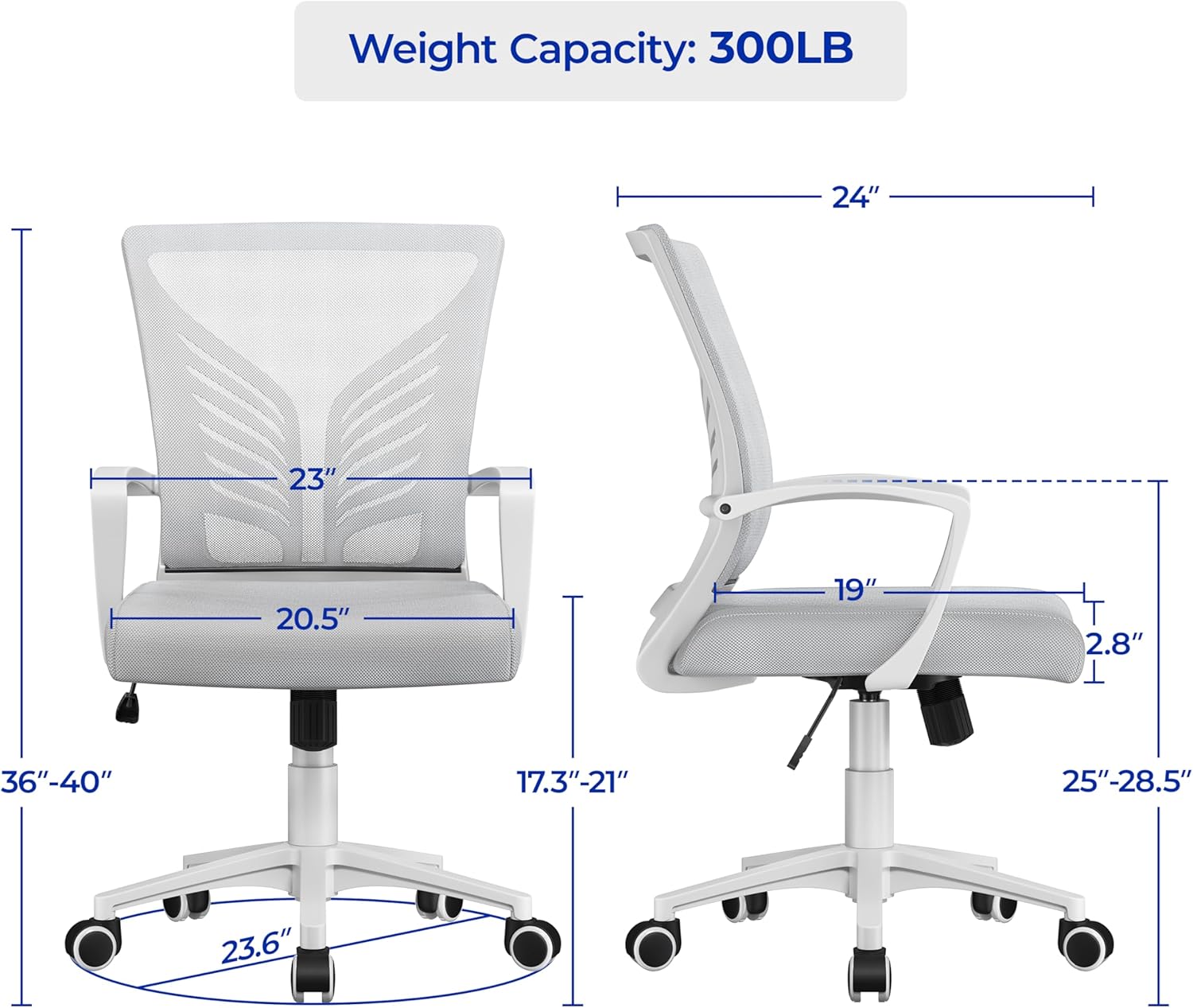 Office Chair Mesh Desk Chair Computer Chair Gaming Chair Adjustable Comfy Chair Swivel Ergonomic Chair for Home Office/Work/Study, Light Gray