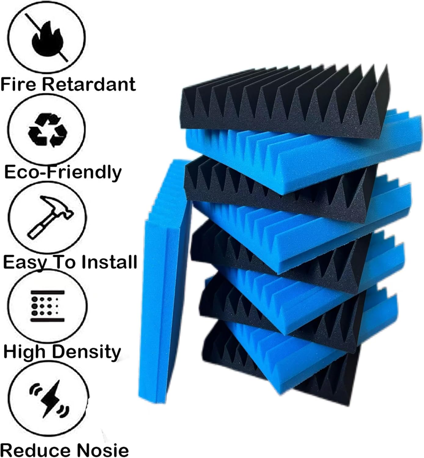 24 Pack Soundproof Wall Panels,Sound Absorbing for Studio, 12"*12"*2" Inch Acoustic Panels, High-Density Fireproof Sound Proof Panels for Walls(Black/Blue)