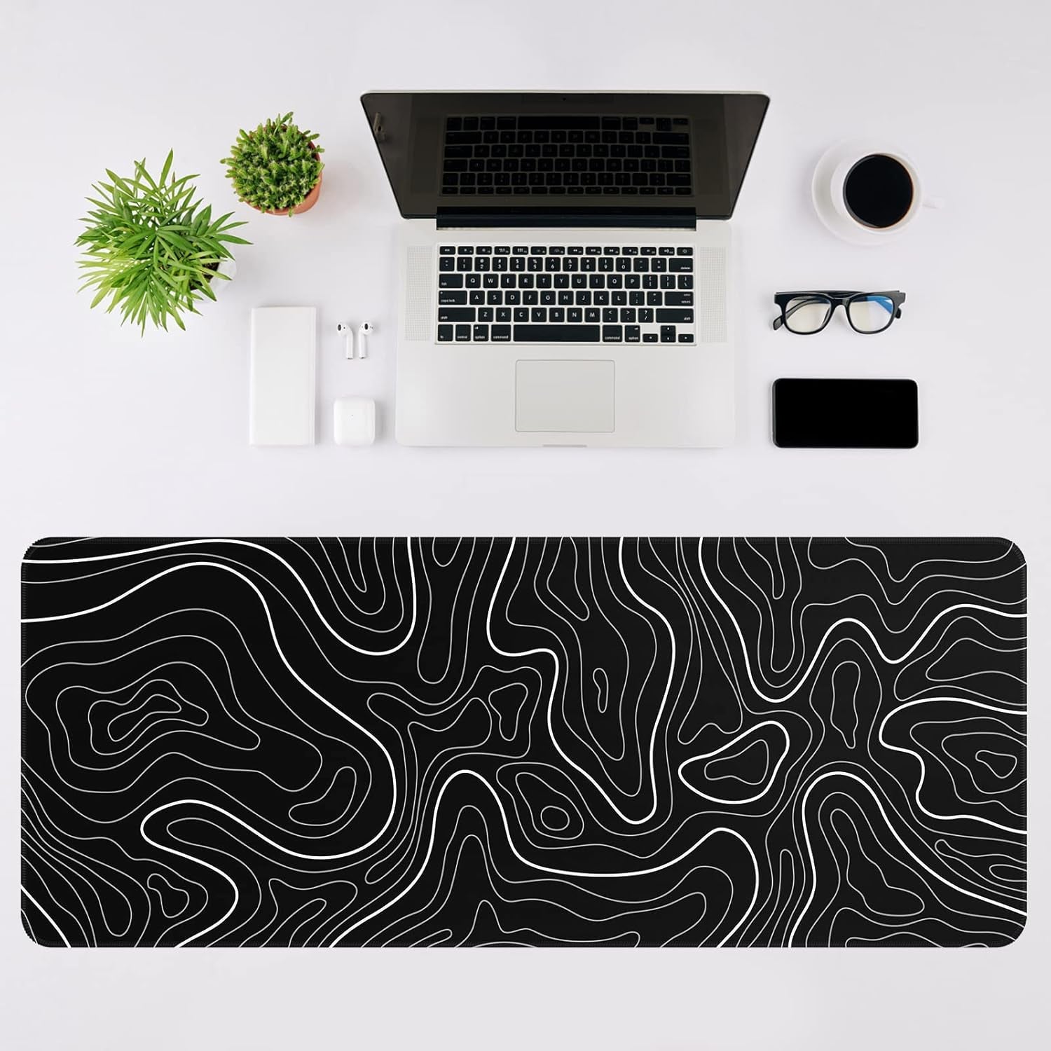 Gaming Mouse Pad Gaming Mousepad Large 31.5 X 11.8 in Black and White Mouse Pad Gaming with Stitching Edges, Non-Slip Rubber Base Large Mouse Mat Gaming Keyboard Pad(Sea Wave)