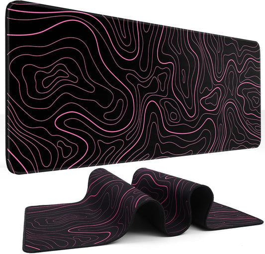 Mouse Pad Gaming Mousepad 31.5 X 11.8 in Large Mouse Pad for Keyboard and Mouse with Anti-Slip Rubber Base, Keyboard Pad XL Mouse Mat for Home and Office(Black with Red Topographic Line)